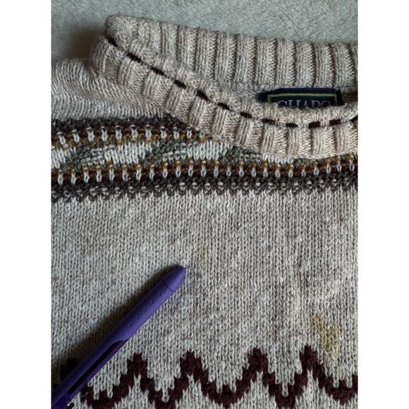 Chaps Ralph Lauren Men’s L Vintage Knit Sweater USA 100% Cotton Fair Isle - Picture 7 of 9